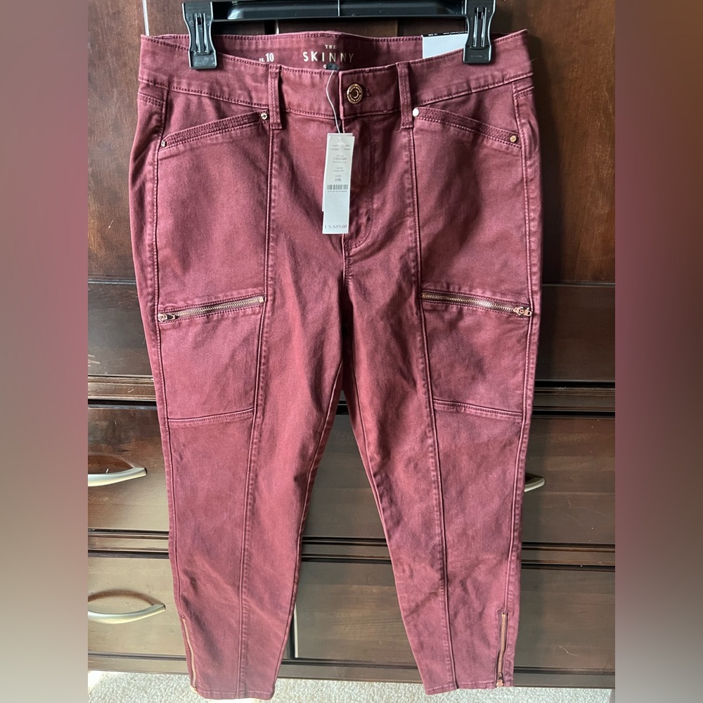 Burgundy Skinny Cropped Jeans Size 10 NWT